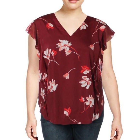 28. Lauren Ralph Lauren Blouse in Deep Crimson &Floral - Picture 1 of 10